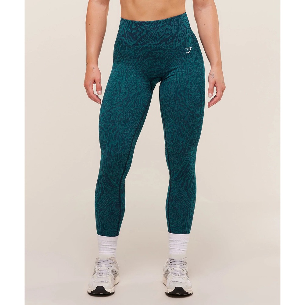 Gymshark Adapt Animal Seamless Leggings Teal Blue Scrunch Bum High Waist
